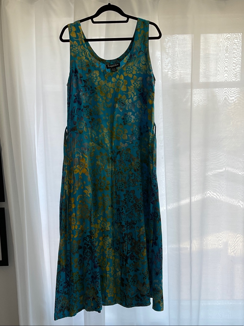Temptations Teal and Yellow Floral Maxi Dress with Scoop Neck